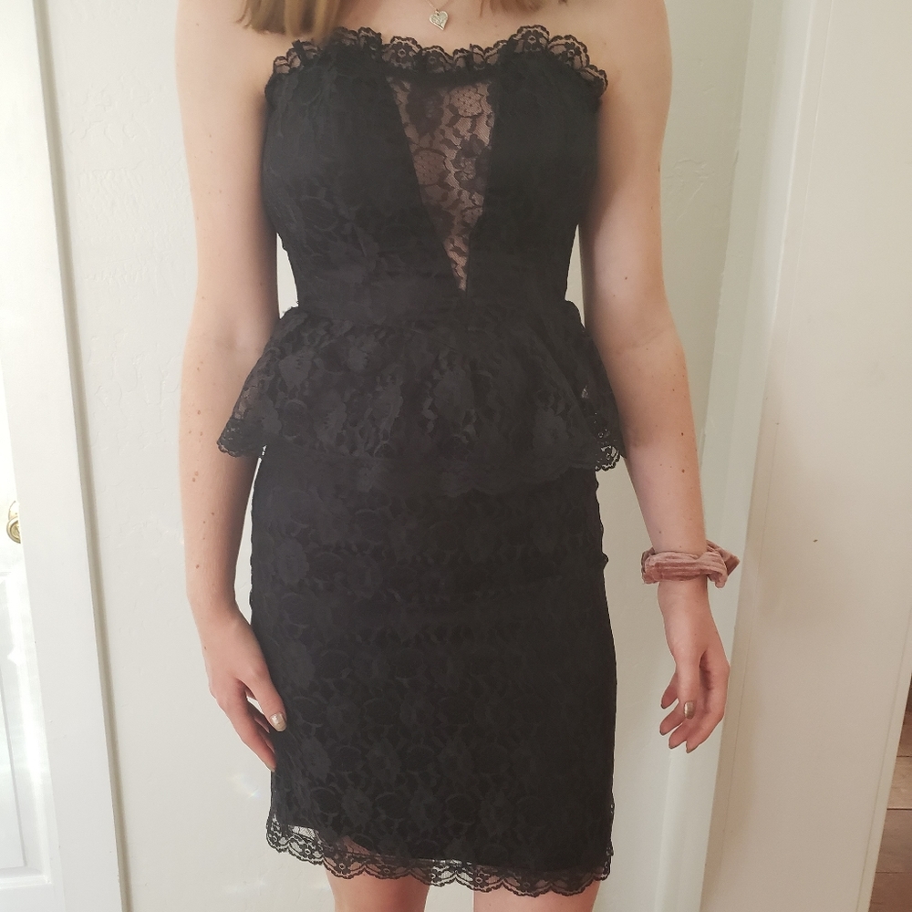 Gunne Sax Vintage Black Lace Pencil Dress